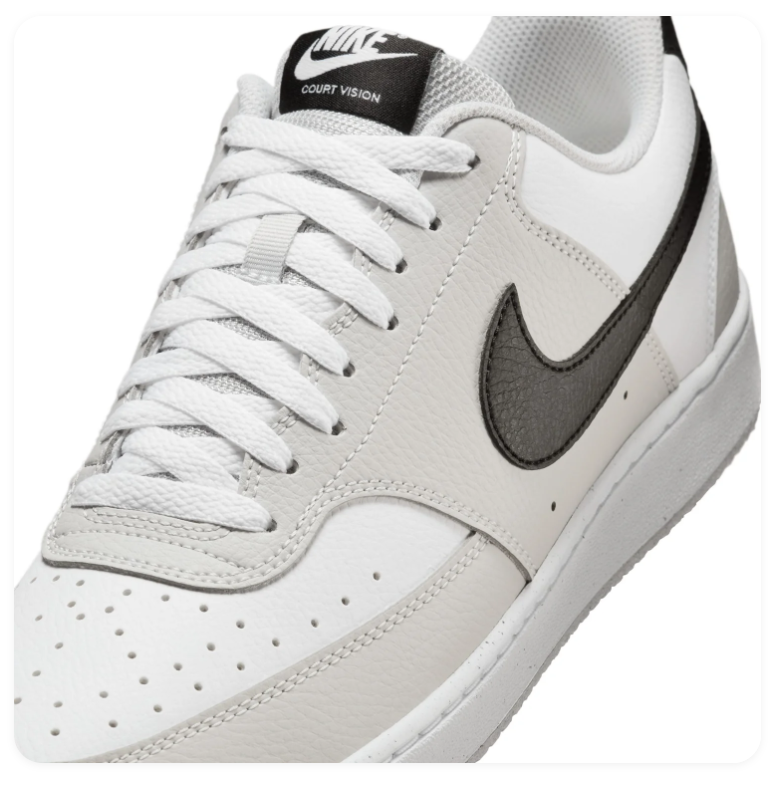 Nike Court Vision White & Light Grey Sneakers with Black Swoosh