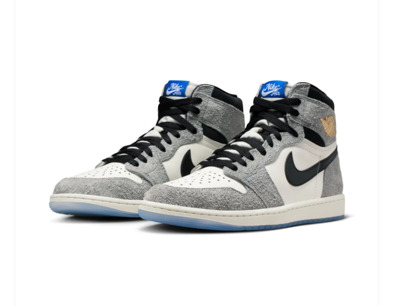 Air Jordan 1 High Grey & White Sneakers with Blue Sole