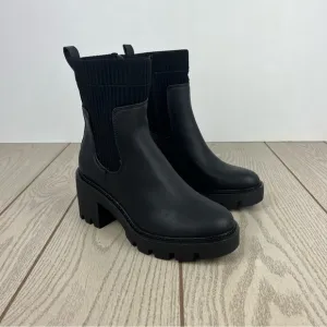 Bar III Women's Versuz Sock Top Lug-Sole Booties 7M Black Faux Leather $90