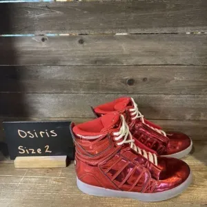 Childrens Kids Osiris Skyrise Red Shiney Light‎ Up Shoes Sneakers Size 2 Y EUC
