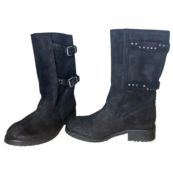Diesel Women’s Boots Size 7 Siouxy Leather Cow Pigskin Moto Biker Black Buckle