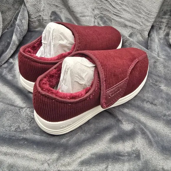 FitVille EasyTop Diabetic Slippers Women's 8.5EW Burgundy Wide Fit New