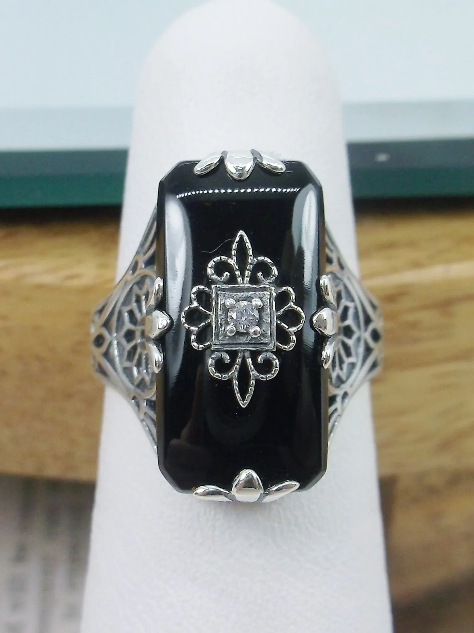 Grace Ring, Sleek Black Glass, Edwardian Style Jewelry #D233