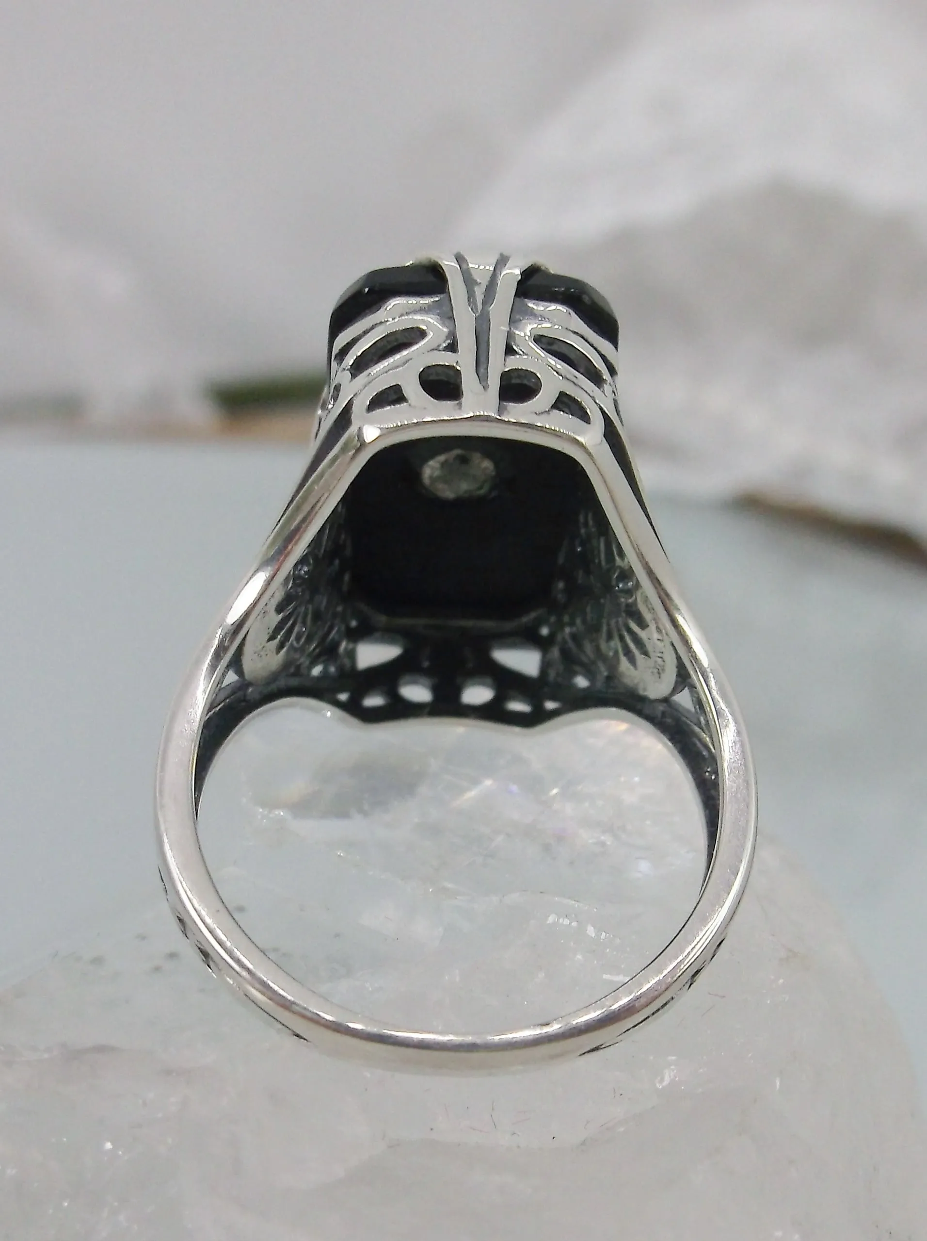 Grace Ring, Sleek Black Glass, Edwardian Style Jewelry #D233