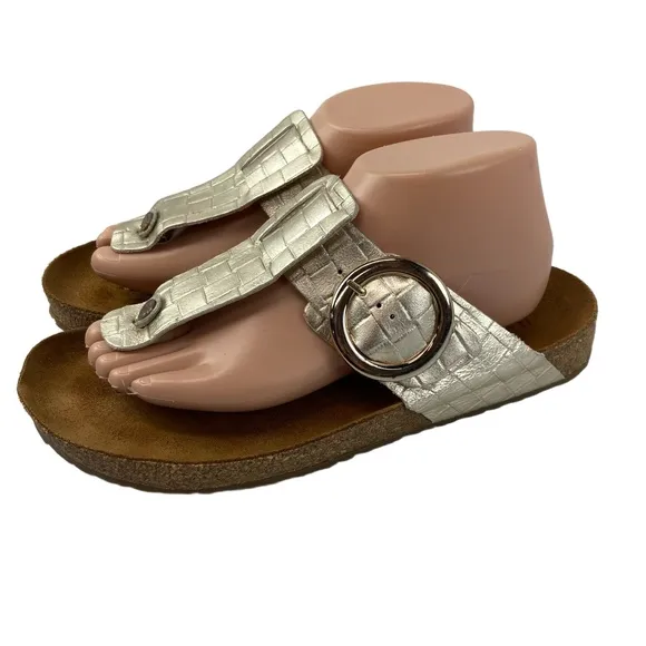 Haflinger Womens EU 41 US 10 ROUND BUCKLE CORINNA Gold Leather Sandals Thongs