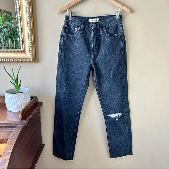 Madewell The Perfect Vintage Jeans Roxstone Wash Knee-Rip Raw Fray Hem Size 24