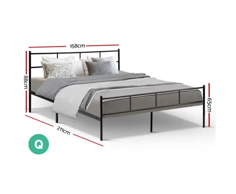 Metal Bed Frame Double Size Platform Foundation Mattress Base SOL Black
