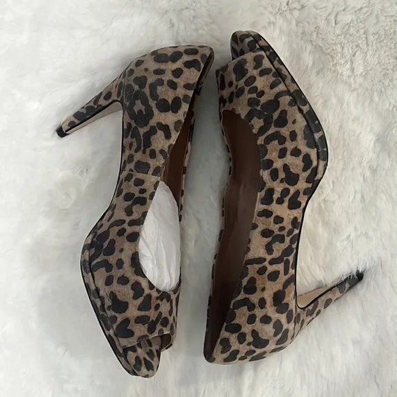 New Cole Haan Drado Peep Toe Leopard Print Suede Heels