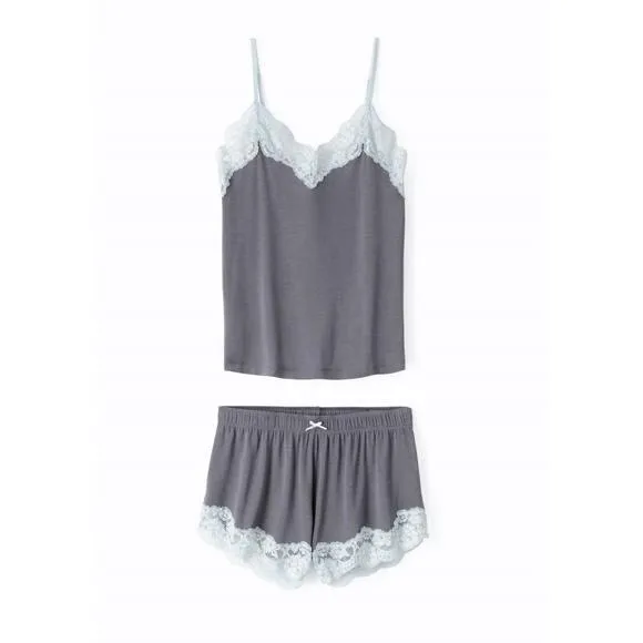 NEW PJ SALVAGE wild dreams modal pajama set w/ lace trim in charcoal