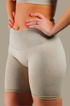 Recharge Ribbed Biker Shorts - Shaker Beige