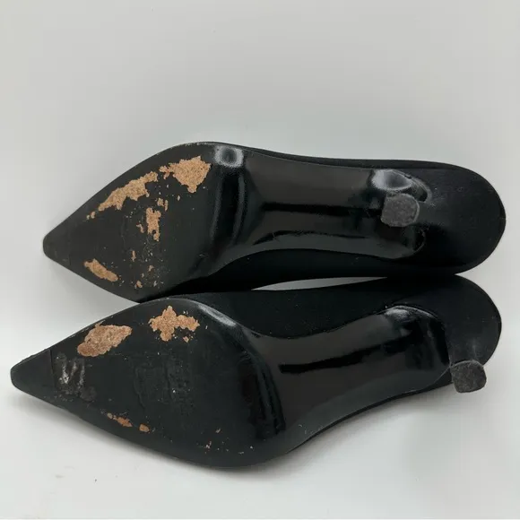 Stuart Weitzman Black Pointy Toe Stiletto Pump Size 8.5M Satin Heels Sho…